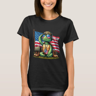 Salute Turtle American USA flagga Memorial Day 4th T Shirt