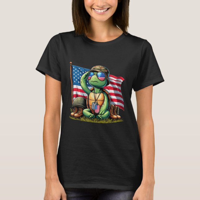 Salute Turtle American USA flagga Memorial Day 4th T Shirt (Framsida)