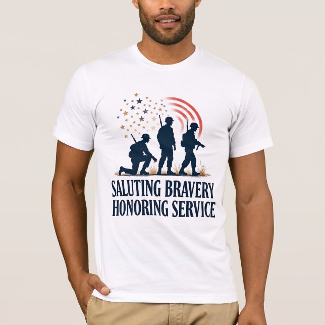 Saluting Bravery Honoring Service  T Shirt (Framsida)