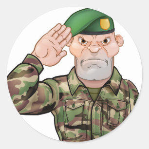 Saluting Soldier Tecknad Runt Klistermärke