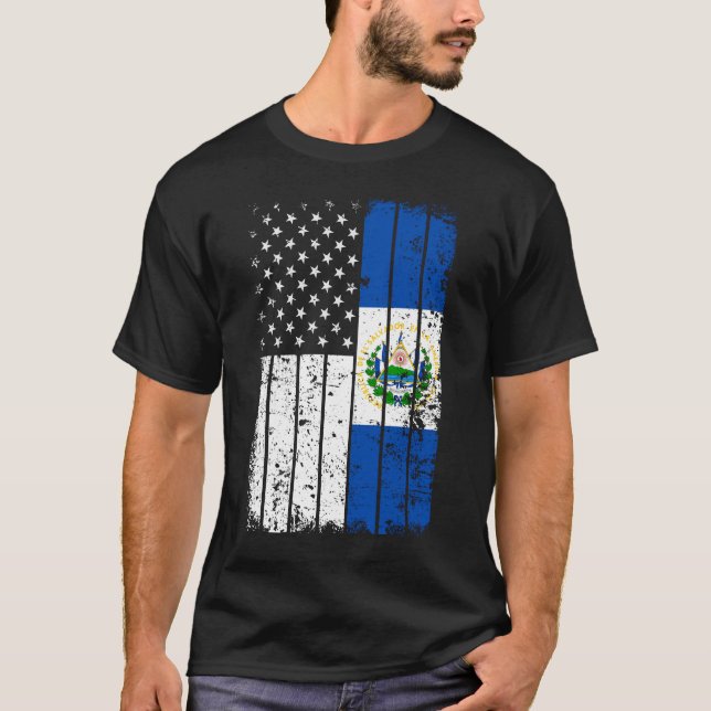 Salvador America Flagga T-Shirt - El Salvador USA (Framsida)