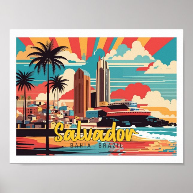 Salvador Bahia Brazs Pop Art Travel Illustration Poster (Framsidan)