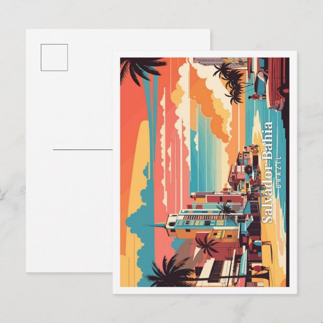 Salvador Bahia Brazs Pop Art Travel Illustration Vykort (Fram/baksida)