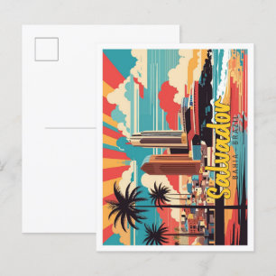 Salvador Bahia Brazs Pop Art Travel Illustration Vykort