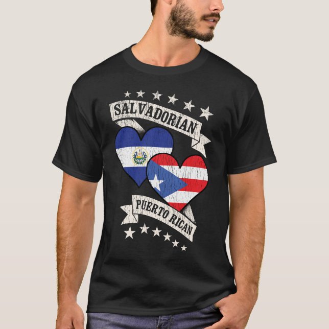 Salvador Puerto Rican Heart Flaggor T Shirt (Framsida)