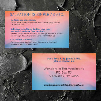 Salvation ABC's Christian Evangelism Gospel KJV  Visitkort