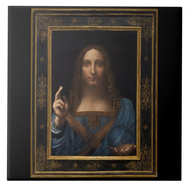 Salvator Mundi av Leonardo Da Vinci circa 1500 Kakelplatta (Framsidan)