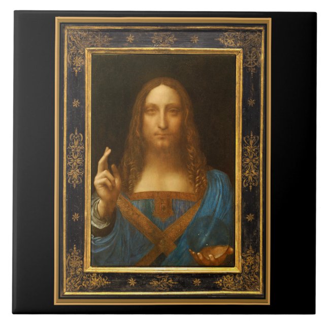 Salvator Mundi av Leonardo Da Vinci circa 1500 Kakelplatta (Framsidan)