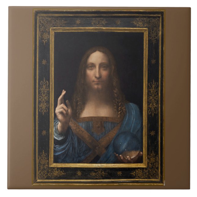 Salvator Mundi av Leonardo da Vinci circa 1500 Kakelplatta (Framsidan)