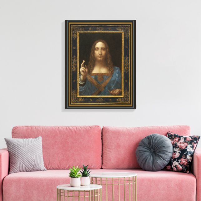 Salvator Mundi c 1500 Leonardo da Vinci Finkonst Canvastryck (Insitu (Vardagsrum))
