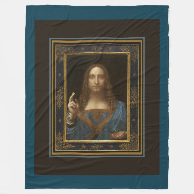 Salvator Mundi c 1500 Leonardo da Vinci Finkonst Fleecefilt (Framsidan)
