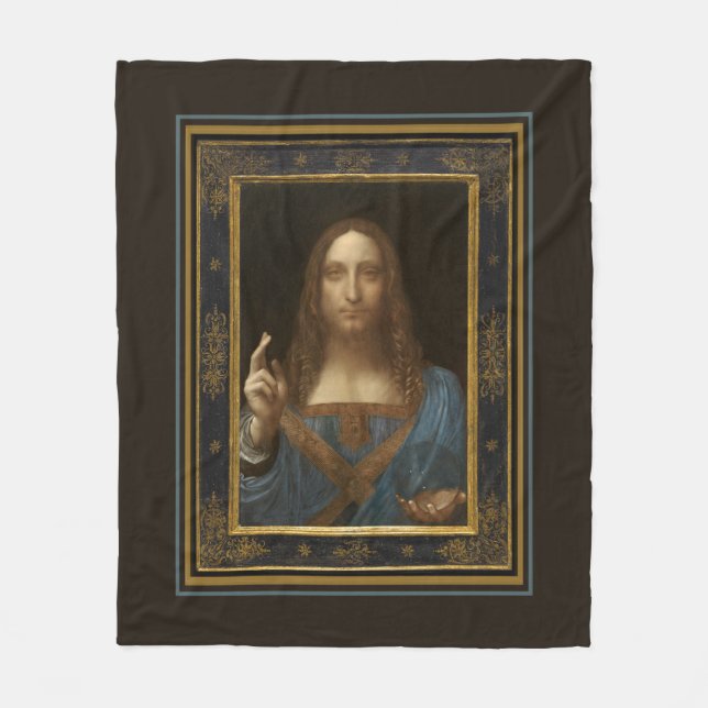 Salvator Mundi c 1500 Leonardo da Vinci Finkonst Fleecefilt (Framsidan)