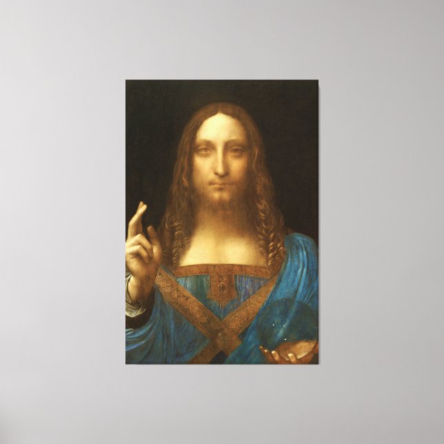 Salvator Mundi från Leonardo da Vinci (c1500) Canvastryck (Framsida)
