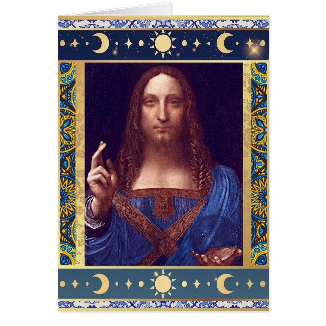 Salvator Mundi från Leonardo da Vinci-julkortet Hälsningskort (Framsidan)