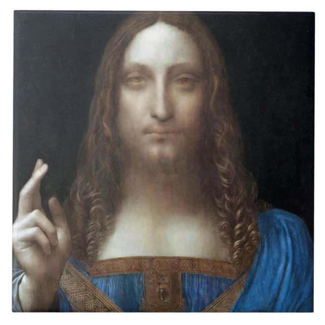 Salvator Mundi, Jesus Kristus, Leonardo da Vinci Kakelplatta (Framsidan)