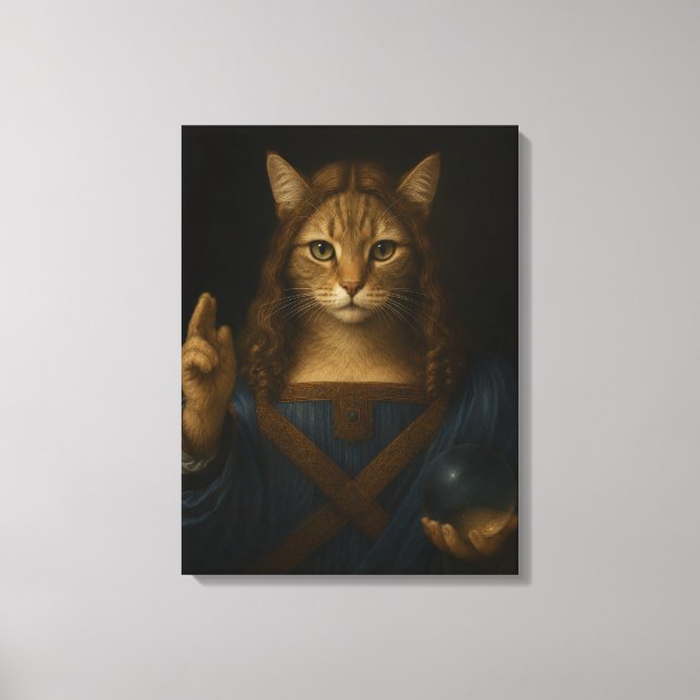 Salvator Mundi Katt Renässans Parodi Konst Canvastryck (Framsida)