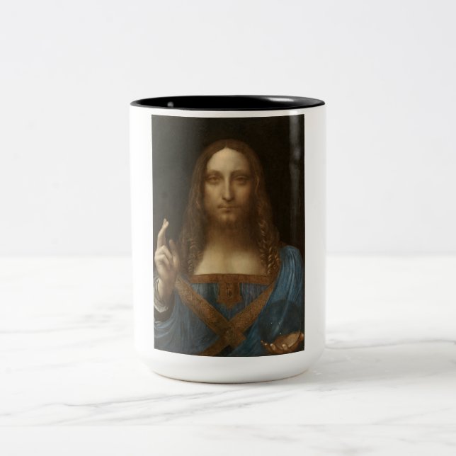 Salvator Mundi (Världens Frälsare) (da Vinci) Två-Tonad Mugg (Center)