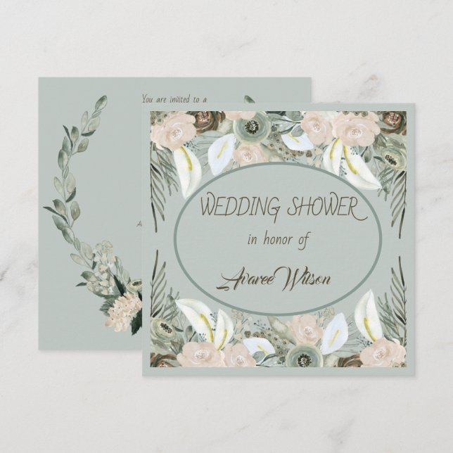 Salvgrön och Vaniljcrème Dusch Inbjudningar (Fram/baksida)