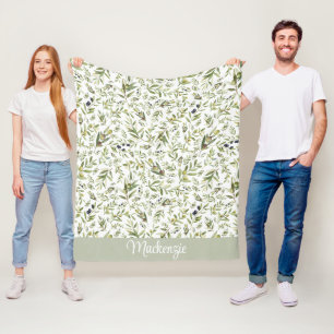 Salvia Akvarell Fransk Landstil Olivnamn Monogram Fleecefilt