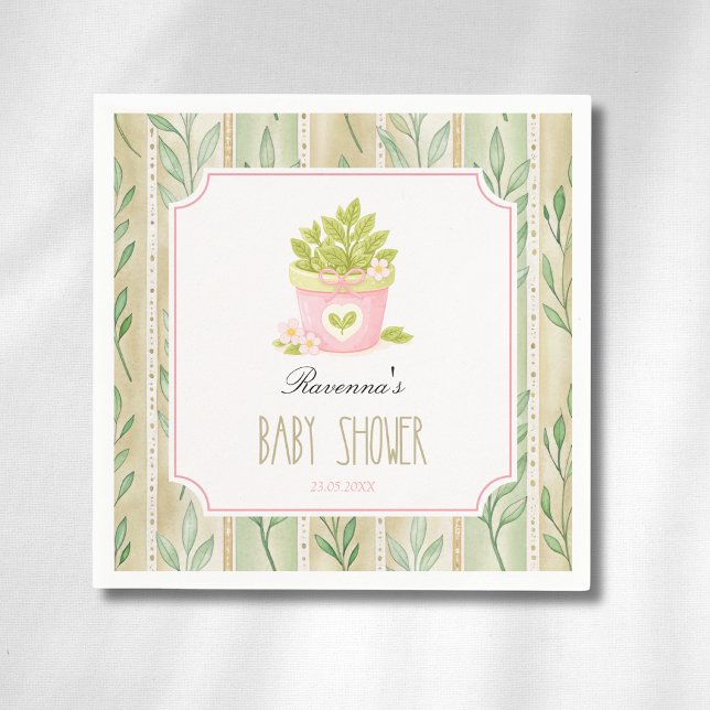 Salvia blad Matcha Växt Randig Flickas Babyshower Pappersservett (Skapare uppladdad)