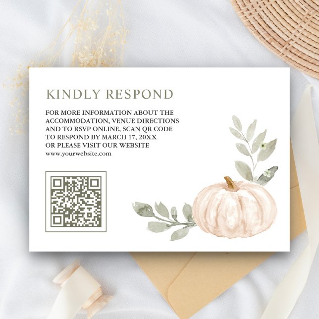 Salvia blad Vit Pumpa QR-kod RSVP Bröllop Tilläggskort (Skapare uppladdad)