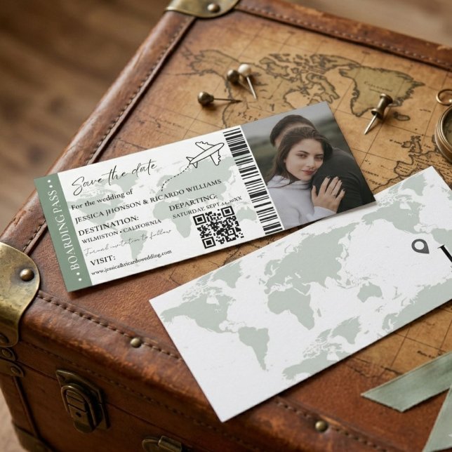 Salvia Boarding pass bröllop spara datum biljett Inbjudningar (Skapare uppladdad)