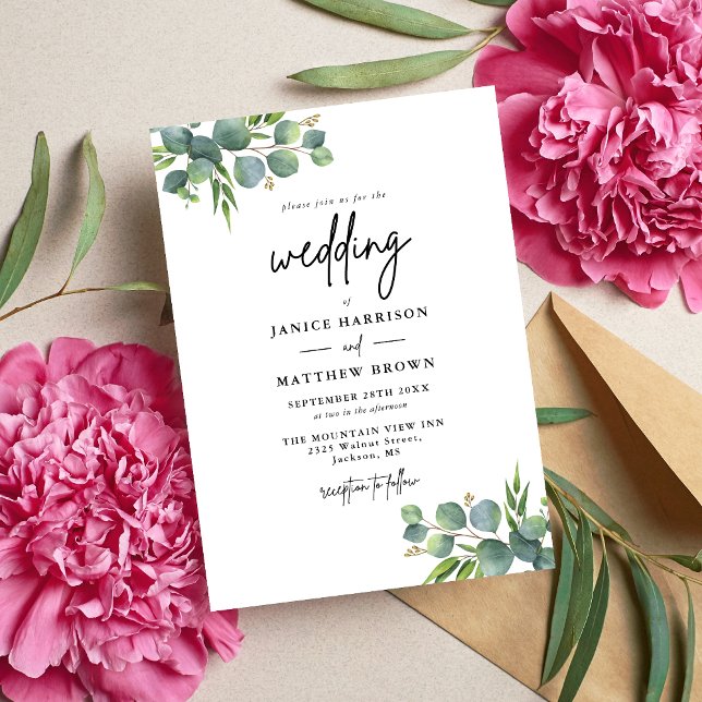 Salvia Eukalyptus Skogsbröllop Inbjudningar (Eucalyptus woodland invitation adds natural elegance and beautifully invites guests to your wedding)