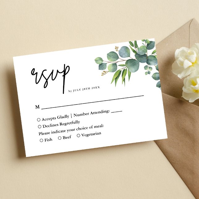 Salvia Eukalyptus Skogsbröllop OSA Kort (Sage eucalyptus woodland RSVP card simplifies replies with natural charm and ease.)