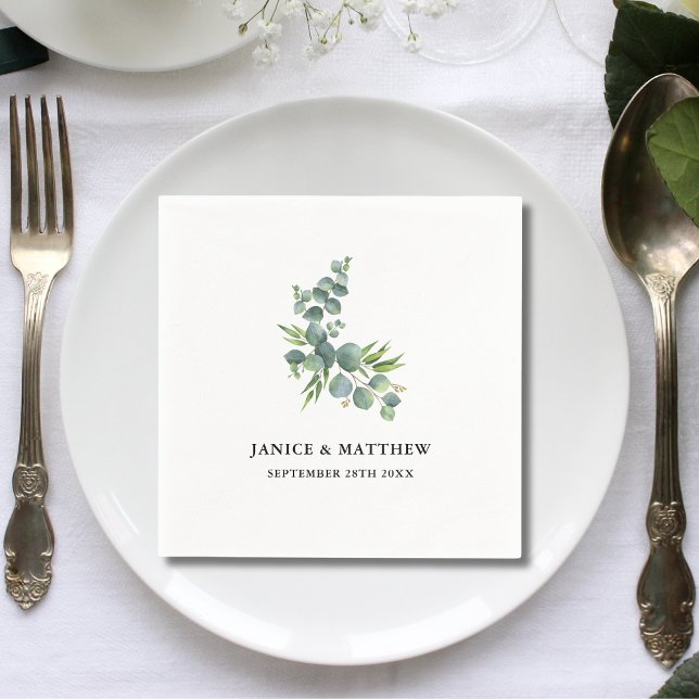 Salvia Eukalyptus Skogsbröllop Pappersservett (Sage eucalyptus napkins add woodland elegance and a personalized touch to your wedding tables.)