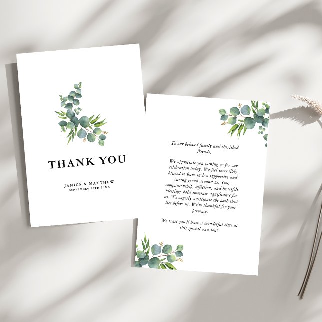 Salvia Eukalyptus Skogsbröllop Tack Kort (Sage eucalyptus thank you card shares heartfelt gratitude with a calm woodland charm.)