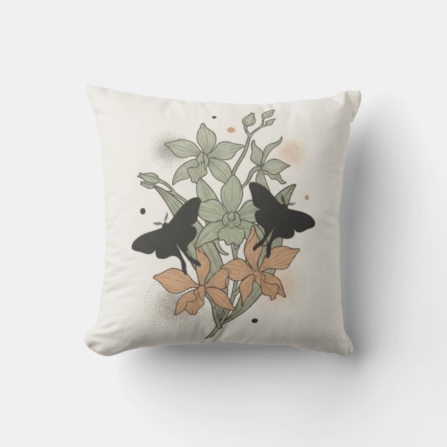 Salvia Fjäril Persika Botanisk Blommig Kudd Kudde (Framsida)