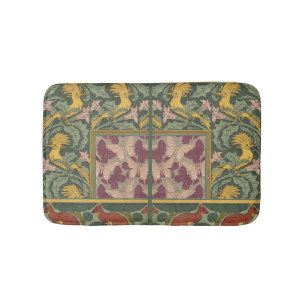 Salvia Grön Art Nouveau Härfågel Fjäril Konst Badrumsmatta
