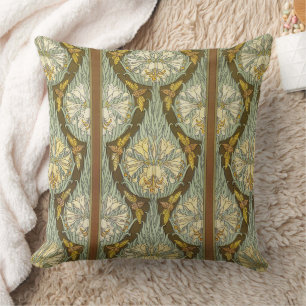 Salvia Grön Art Nouveau Lilje Insekt Mönster Kudde