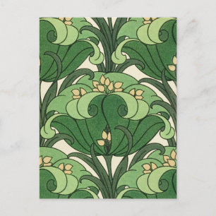 Salvia Grön Art Nouveau Lotus Blommönster Vykort