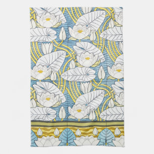 Salvia Grön Art Nouveau Näckrosmönster Kökshandduk