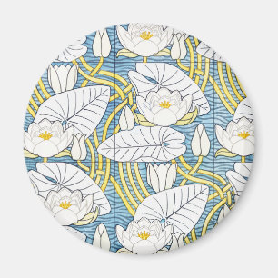 Salvia Grön Art Nouveau Näckrosmönster Magnet