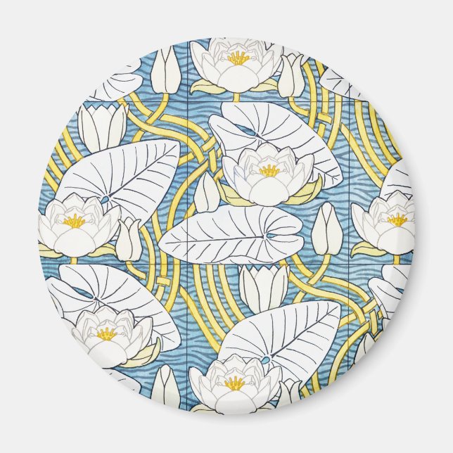 Salvia Grön Art Nouveau Näckrosmönster Magnet (Framsidan)