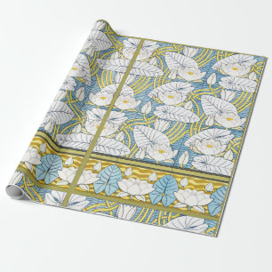 Salvia Grön Art Nouveau Näckrosmönster Presentpapper