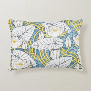 Salvia Grön Art Nouveau Näckrosmönster Prydnadskudde
