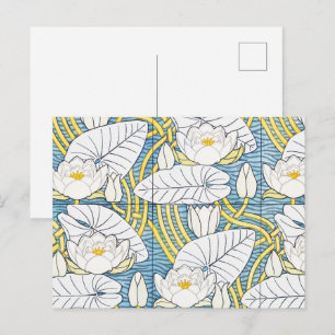 Salvia Grön Art Nouveau Näckrosmönster Vykort