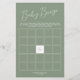 Salvia Grön Baby Shower Bingo Spel