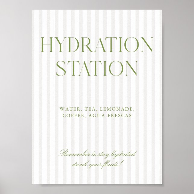 Salvia Grön & Beige Randig Hydrationsstation Skylt (Framsidan)
