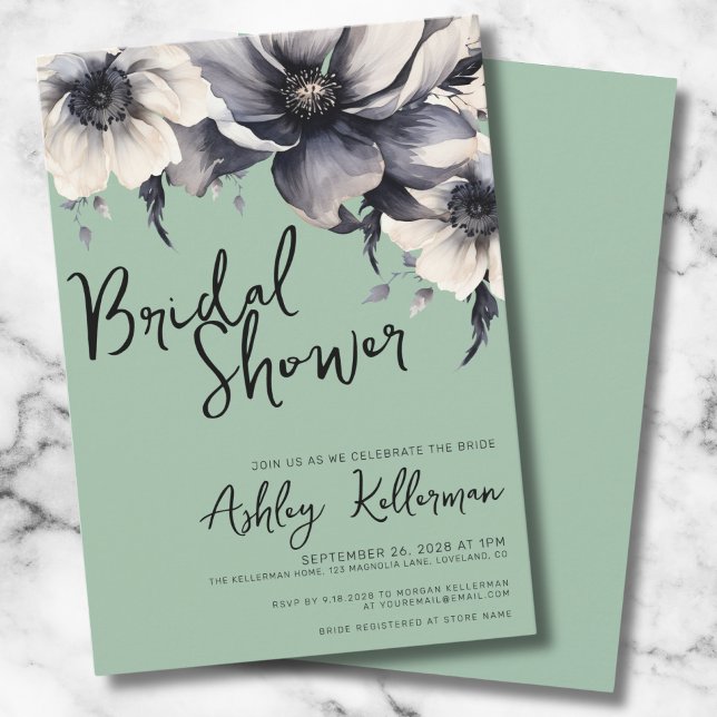 Salvia Grön Bröllopsfest Förfest Inbjudningar (Chic Elegant Floral Sage Green Bridal Shower Party Invitation)