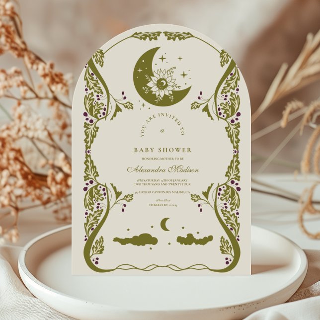 Salvia Grön Celestial Bebis Shower Inbjudningar (Skapare uppladdad)