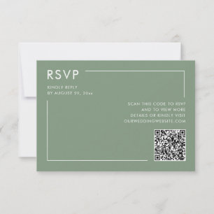 Salvia Grön Foto QR-kod Bröllop RSVP Inkludering Kort