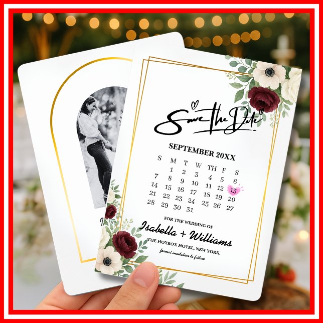 Salvia Grön Geometrisk Kalender Bröllop Spara Datu Tilläggskort (Skapare uppladdad)