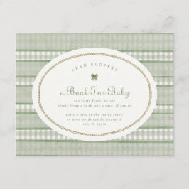 salvia grön gingham båge böcker för baby shower tilläggskort