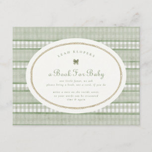 salvia grön gingham båge böcker för baby shower tilläggskort