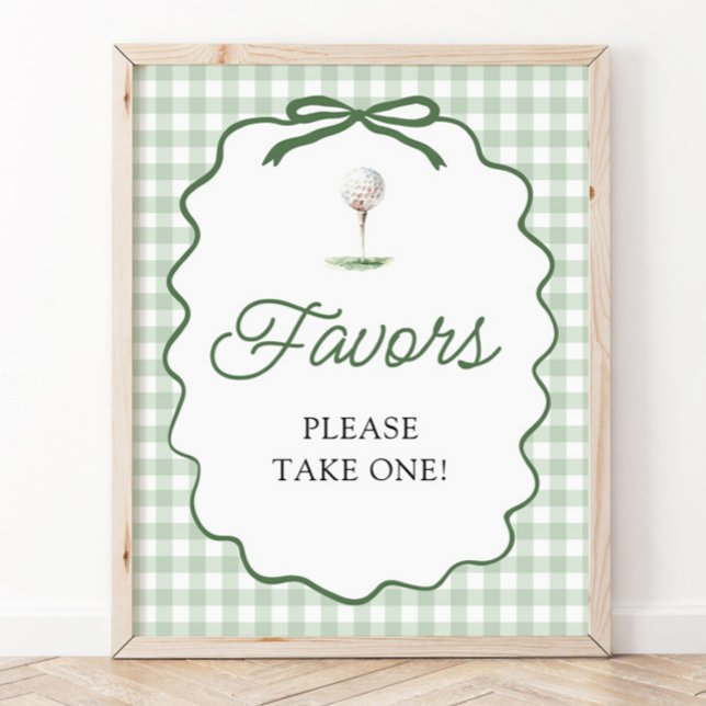 Salvia Grön Gingham Band Golf Gåvor Skylt (Sage Green Gingham Bow Golf Favors Sign)