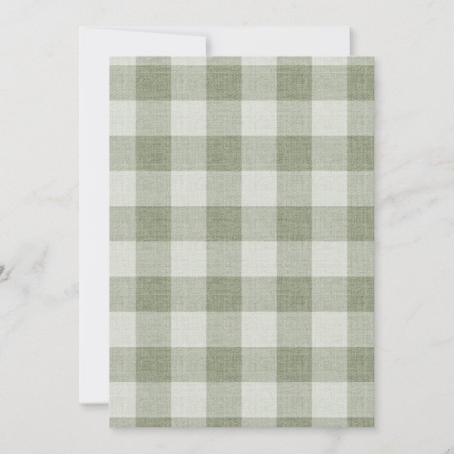 Salvia Grön Gingham Buffalo Rutig Linne Struktur Inbjudningar (Framsida)